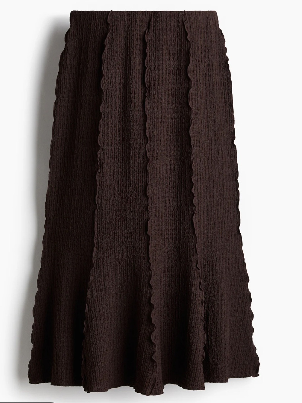 H&M Deep Brown Scalloped-Panel Midi Skirt